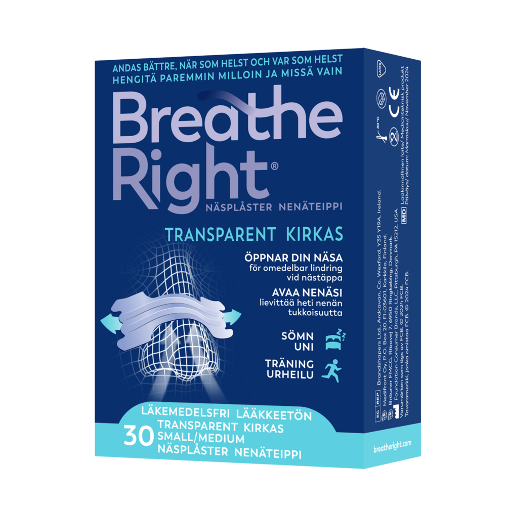 Breathe Right nenäteippi Kirkas Small/Medium 30 kpl — Breathe Right