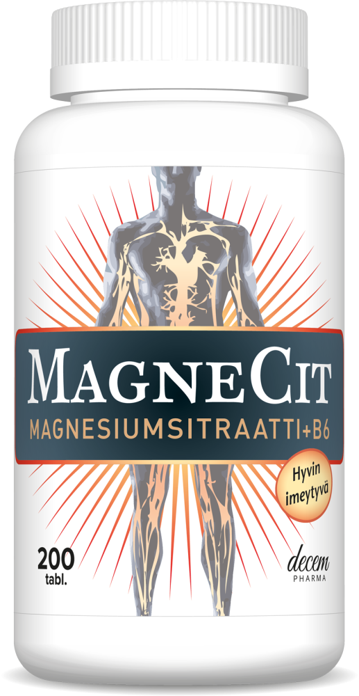 Magnecit 200 tabl magnesiumsitraatti + b6-vitamiini