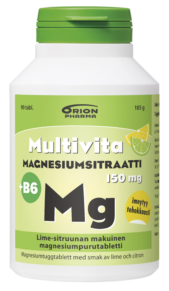 Multivita Magnesiumsitraatti+B6 lime-sitr. 150mg 90 purutabl