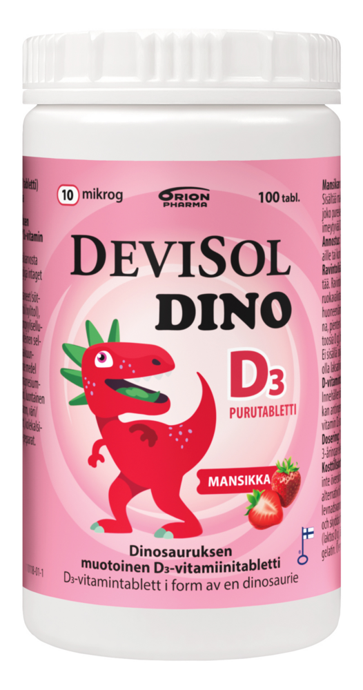 Devisol Dino Mansikka 10 mikrog 100 purutabl — Devisol