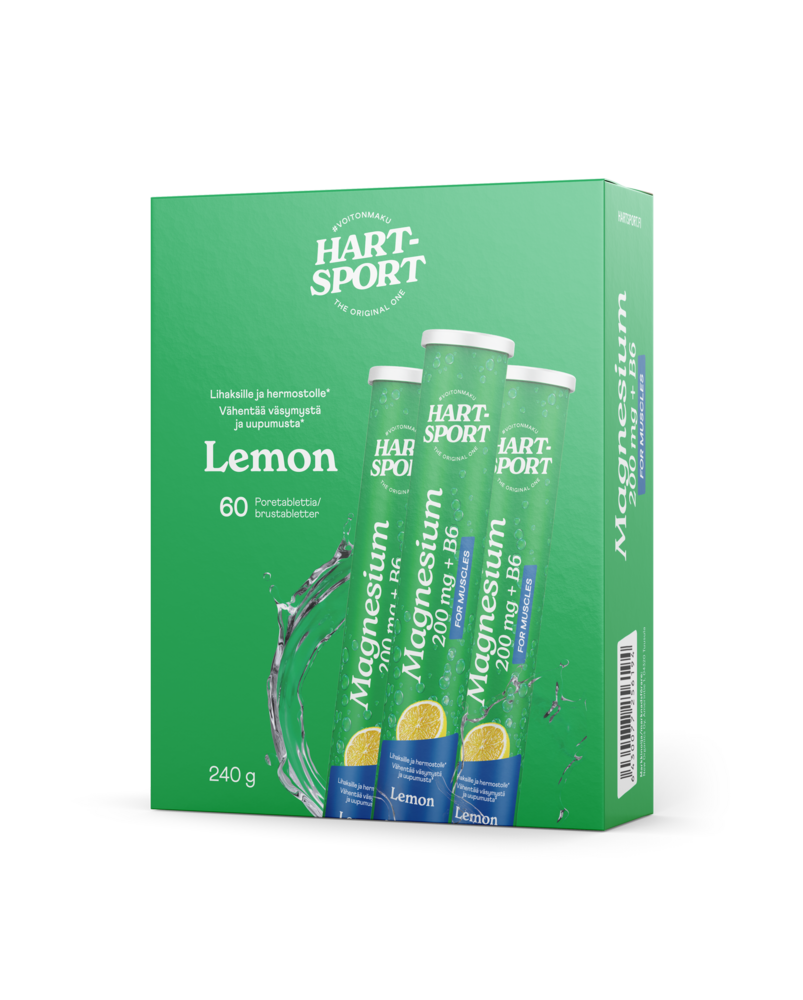 Hart-Sport Magnesium 200 mg + B6 Poretabletti sitruuna Triplapakkaus 3 x 20 tabl — Olo-apteekki