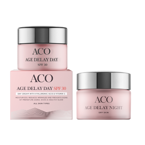 Aco Face Age Delay day cream spf 30 ja Night Cream Dry Skin 50ml säästöpakkaus