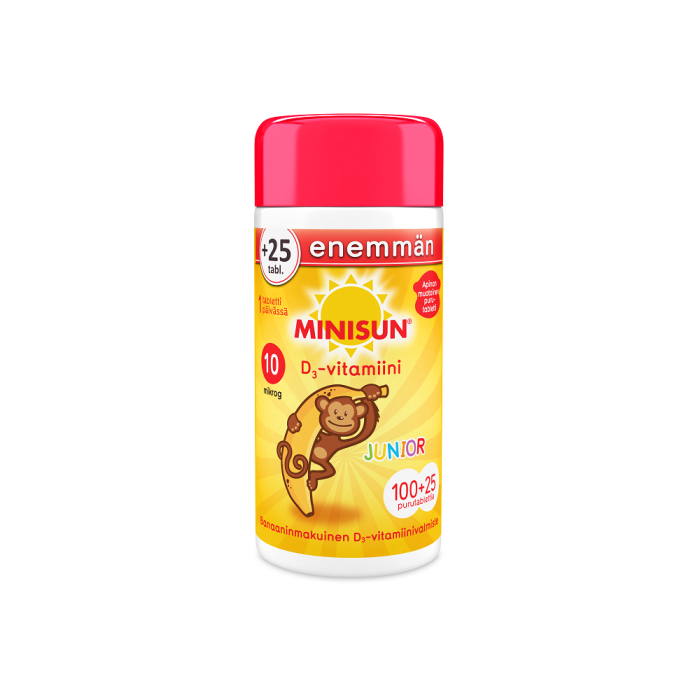 Minisun D-Vitamiini 10 mikrog Junior Apina 125 purutabl banaani-13