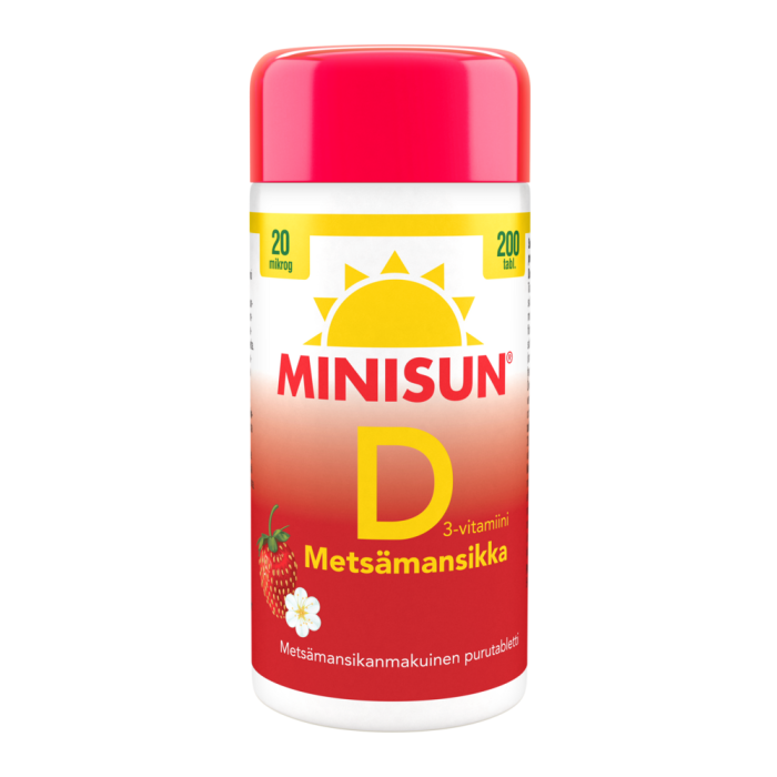 Minisun D-vitamiini 20 mikrog Metsämansikka 200 tabl-13