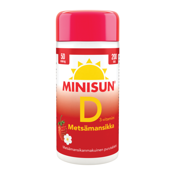 Minisun D-vitamiini 50 Mikrog metsämansikka 200 purutabl-13