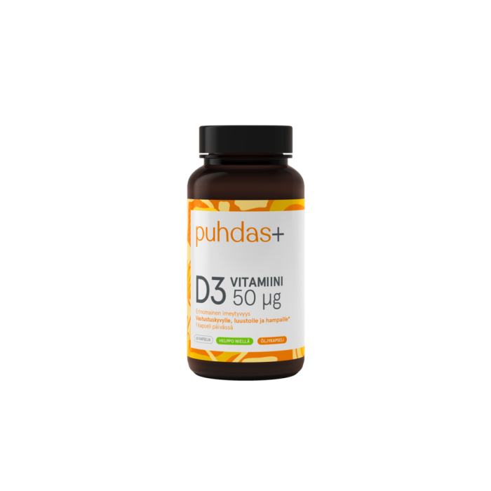 Puhdas+ D3-vitamiini oliiviöljy 50 mikrog 60 kaps-13