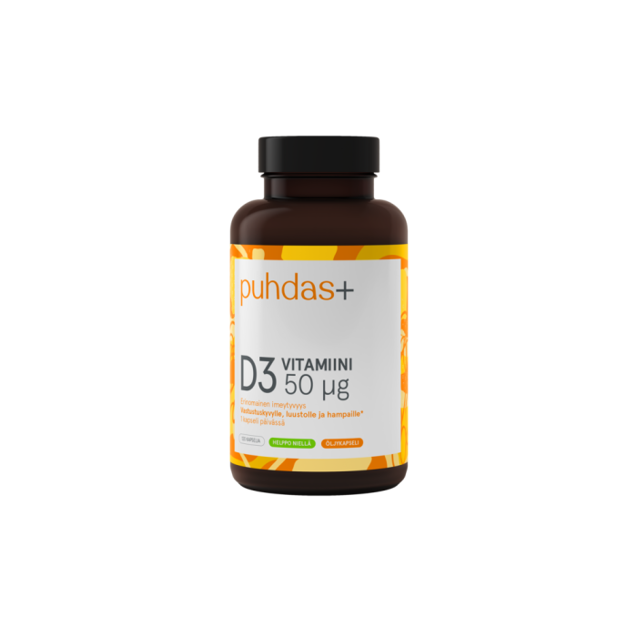 Puhdas+ D3-vitamiini oliiviöljy 50 mikrog 120 kaps-13