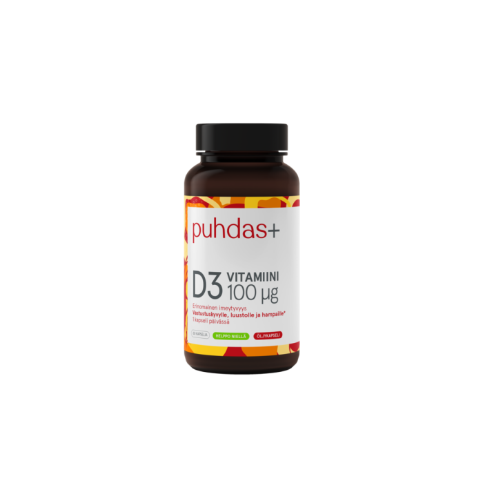 Puhdas+ D3-vitamiini oliiviöljy 100 mikrog 60 kaps-13