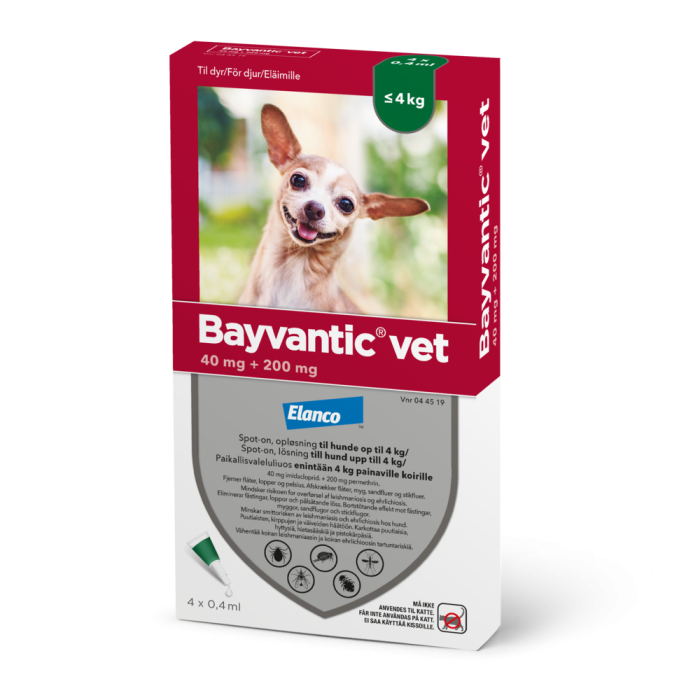 BAYVANTIC VET 40/200 mg 4 x 0.4 ml paikallisvaleluliuos enintään 4 kg painaville-13