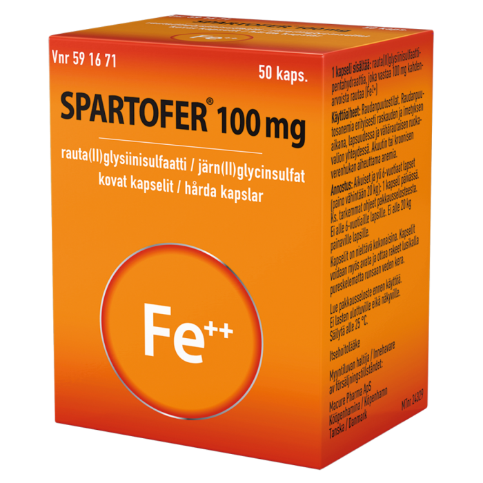 SPARTOFER 100 mg 50 fol kapseli, kova-13