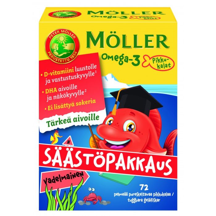 Möller Omega-3 Pikkukalat vadelmainen 72 kpl  säästöpakkaus-13