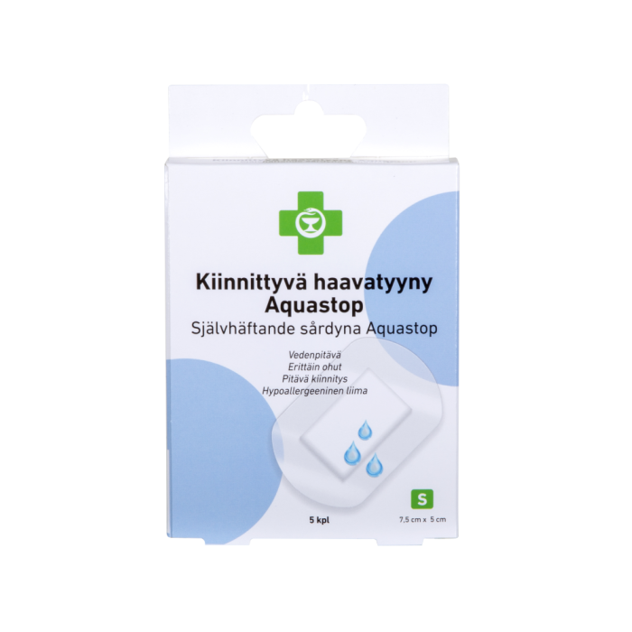 APTEEKKI Kiinnittyvä haavatyyny Aquastop koko S 7,5cm x 5cm, 5 kpl/rasia-13