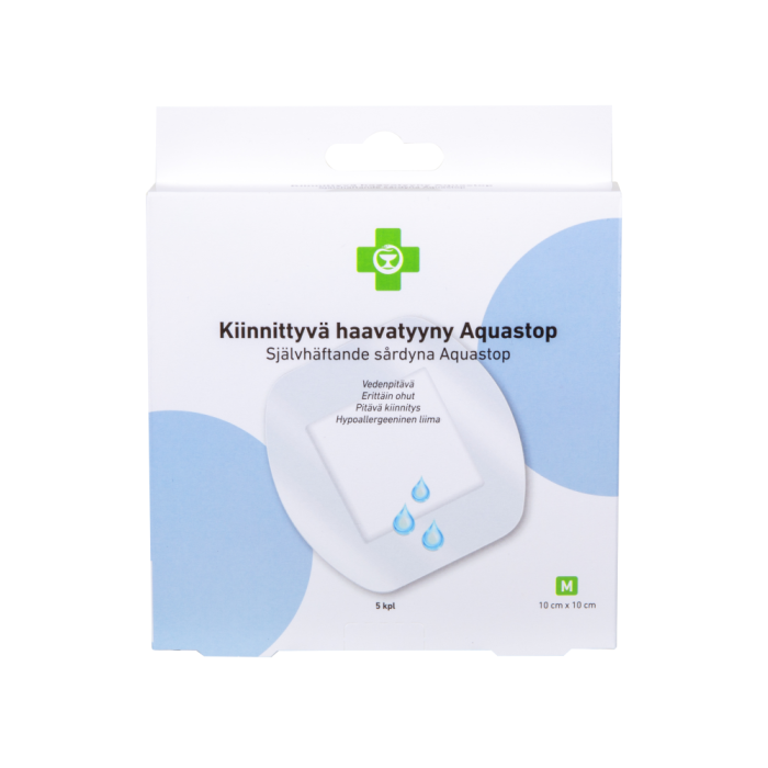APTEEKKI Kiinnittyvä haavatyyny Aquastop koko M 10cm x 10cm, 5 kpl/rasia-13