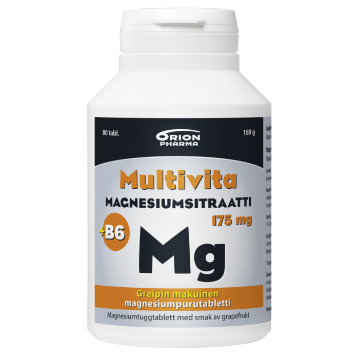 Multivita Magnesiumsitraatti+B6 greippi 175mg 80 purutabl-13