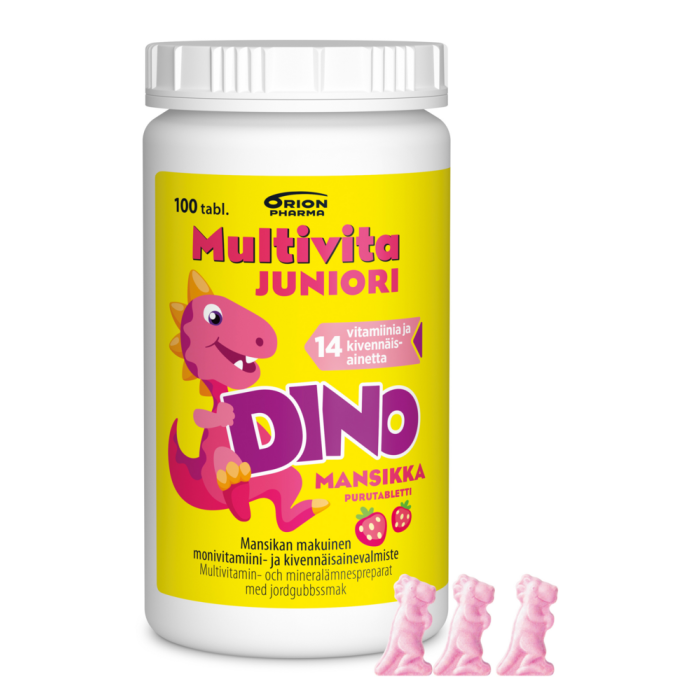 Multivita Juniori Dino Monivitamiini mansikka 100 purutabl-13