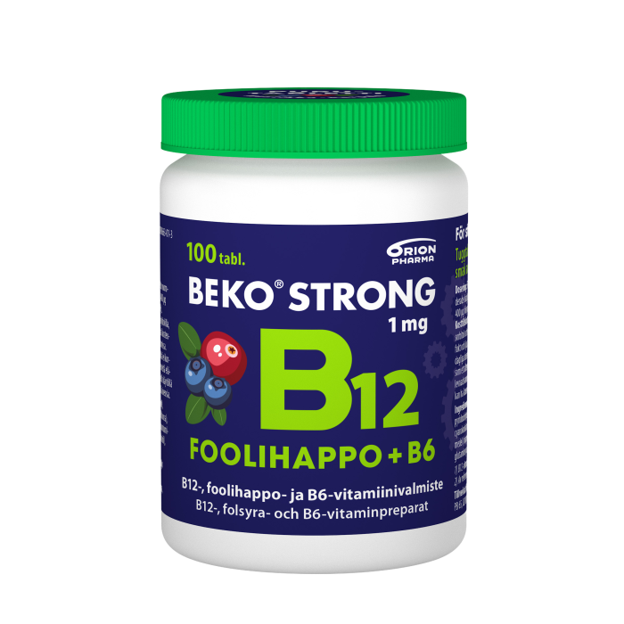 Beko Strong B12+foolihappo+B6 100 purutabl mustikka-karpalo-13