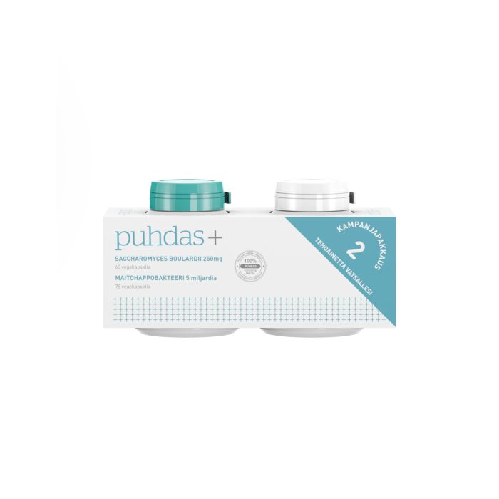 Puhdas+ Maitohappobakteeri 5 mrd + S. Boulardii tuplapakkaus 75 kaps + 60 kaps-13