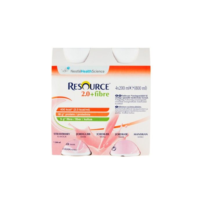Resource 2.0 Fibre 4x200 ml neste, täydennysravintovalmiste mansikka-13