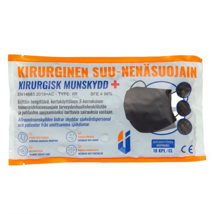 Kirurginen suu- ja nenäsuojain musta 10 kpl-13