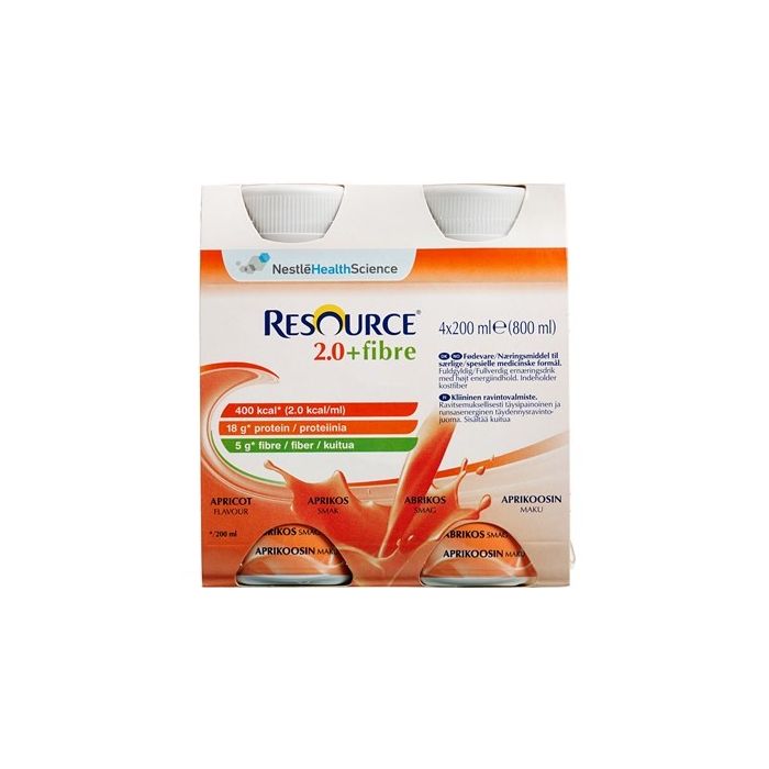 Resource 2.0 Fibre 4x200 ml neste, täydennysravintovalmiste aprikoosi-13
