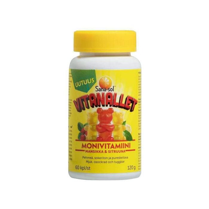 Sana-Sol Vitanallet monivitamiini 60 kpl mansikka-sitruuna-13