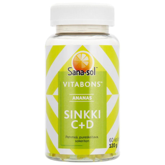 Sana-Sol Vitabons Sinkki+C+D-vitamiini 60 kpl Ananas-13
