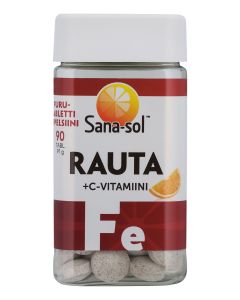 Sana-sol 90 tabl Rauta+C-vitamiini appelsiininmakuinen purutabletti