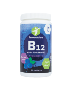 Terveyskaista B12+B6+Foolihappo, mustikka (imeskelt&auml;v&auml;) 90 tabl