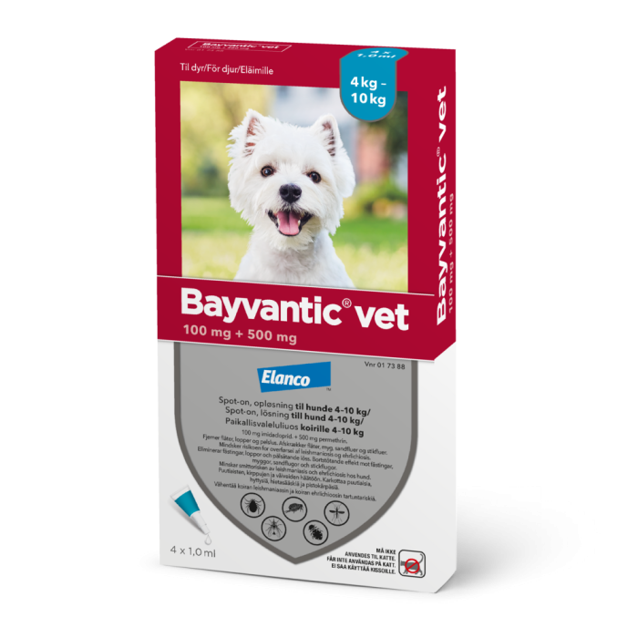 BAYVANTIC VET 500/100 mg 4 x 1 ml paikallisvaleluliuos koirille 4–10 kg-13 BAYVANTIC VET 500/100 mg 4 x 1 ml paikallisvaleluliuos koirille 4–10 kg-13