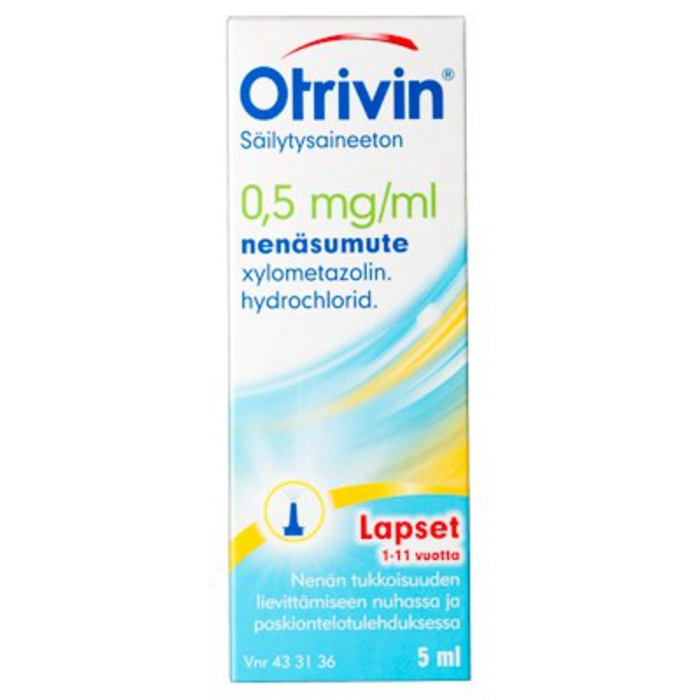 OTRIVIN SÄILYTYSAINEETON 0,5 mg/ml 5 ml nenäsumute, liuos Freepod-pumppu-13 OTRIVIN SÄILYTYSAINEETON 0,5 mg/ml 5 ml nenäsumute, liuos Freepod-pumppu-13