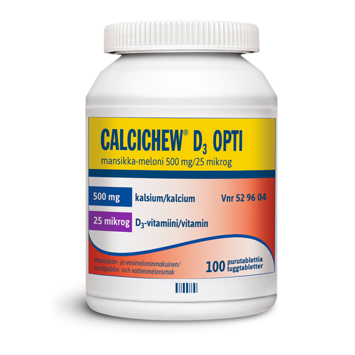 CALCICHEW D3 OPTI MANSIKKA-MELONI 500 mg/25 mikrog 100 kpl purutabletti-13