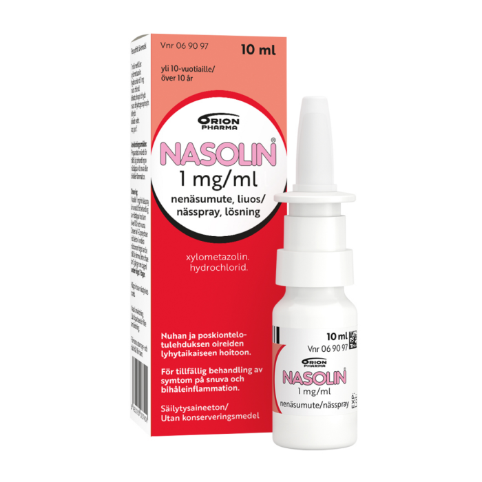Nasolin 1 mg/ml 10 ml nenäsumute, liuos säilytysaineeton-13 Nasolin 1 mg/ml 10 ml nenäsumute, liuos säilytysaineeton-13
