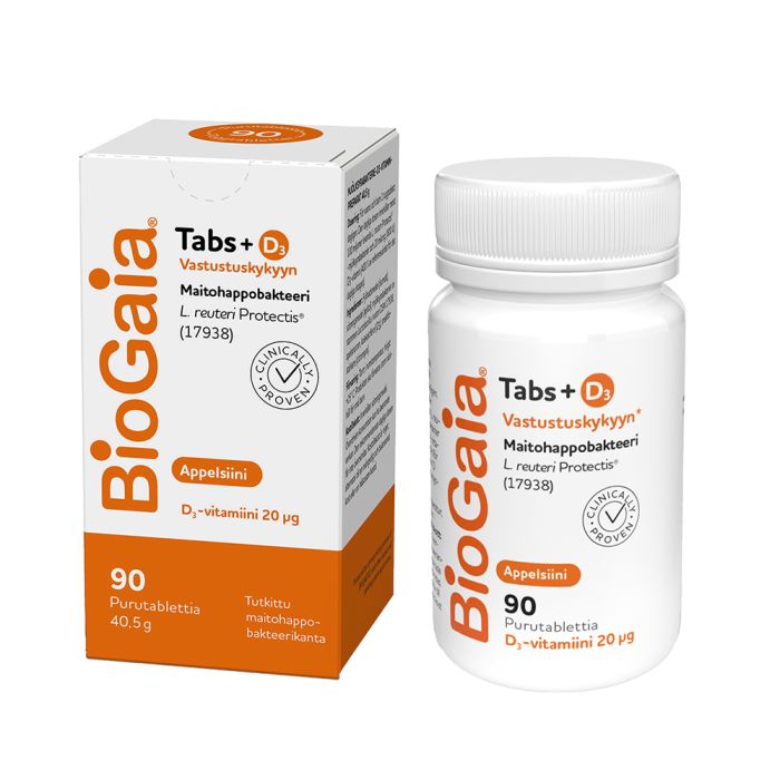 BioGaia Tabs+D3 maitohappobakteeri Appelsiini 90 tabl-13