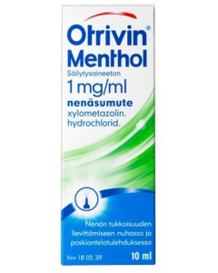 OTRIVIN MENTHOL SÄILYTYSAINEETON 1 mg/ml 10 ml nenäsumute, liuos Freepod-pumppu