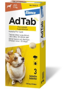 ADTAB 225 mg 3 fol purutabletti koiralle (> 5,5–11 kg)