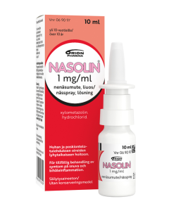 Nasolin 1 mg/ml 10 ml nenäsumute, liuos säilytysaineeton