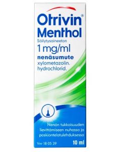 OTRIVIN MENTHOL SÄILYTYSAINEETON 1 mg/ml 10 ml nenäsumute, liuos Freepod-pumppu
