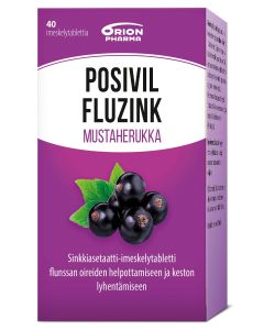 Posivil Fluzink mustaherukka 40 tabl imeskelytabletti
