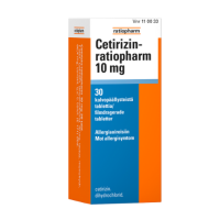 CETIRIZIN-RATIOPHARM 10 mg 30 fol tabletti, kalvopäällysteinen