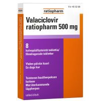 VALACICLOVIR RATIOPHARM 500 mg 8 fol tabl, kalvopääll