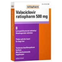 VALACICLOVIR RATIOPHARM 500 mg 8 fol tabletti, kalvopäällysteinen