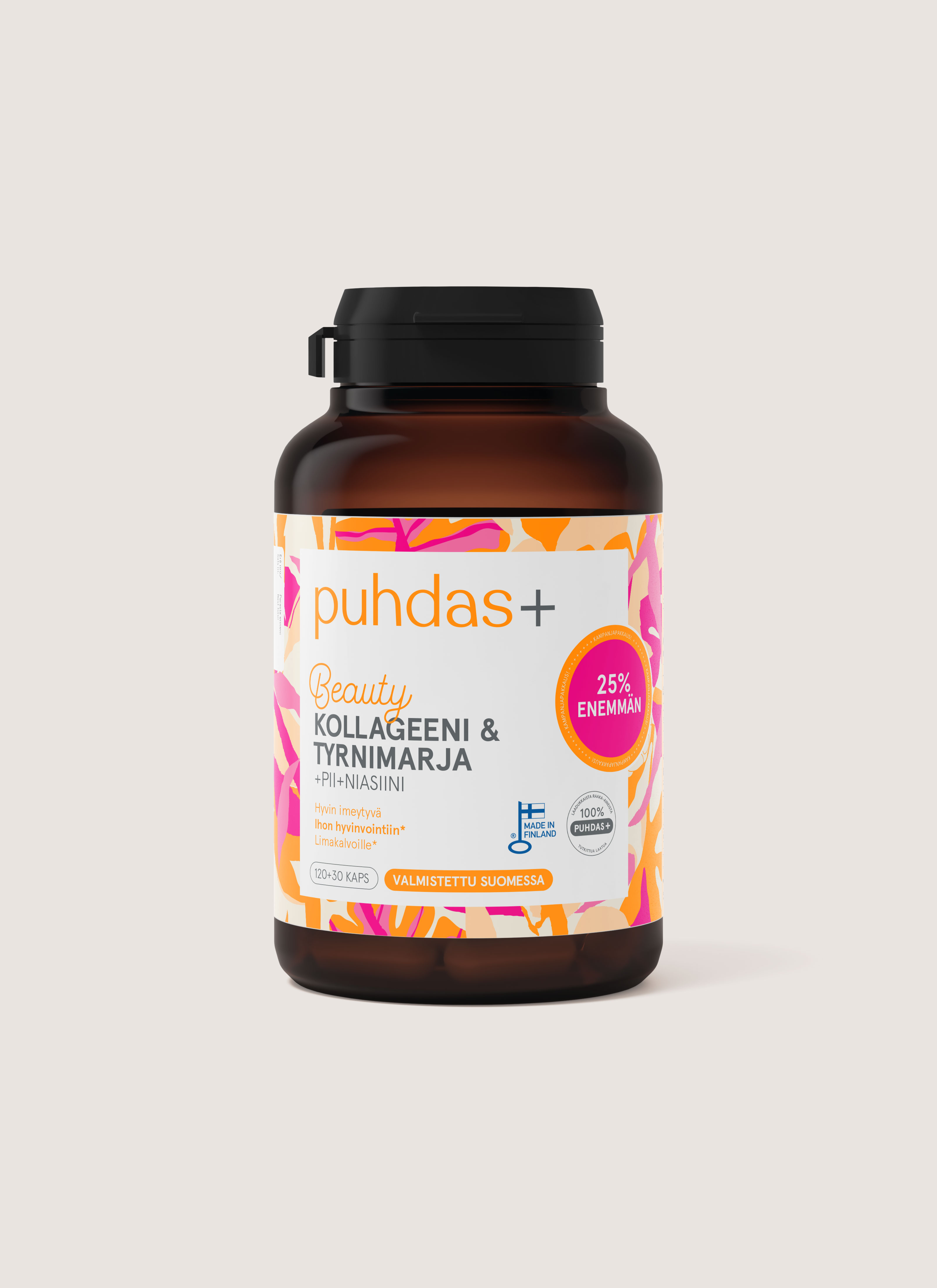 Puhdas+ Beauty Kollageeni & tyrnimarja 120 + 30 kaps — Olo-apteekki